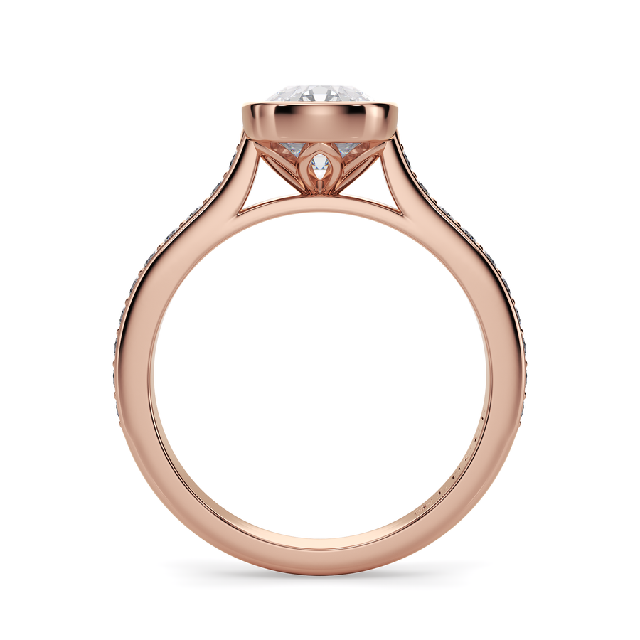 Load image into Gallery viewer, LUCCE Pavé Cathedral Cushion Diamond in Bezel Setting with Hidden Petal Engagement Ring in Gold or Platinum
