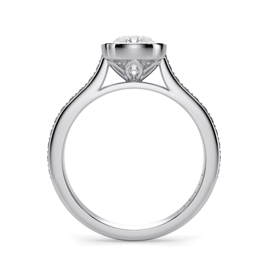 Load image into Gallery viewer, LUCCE Pavé Cathedral Cushion Diamond in Bezel Setting with Hidden Petal Engagement Ring in Gold or Platinum
