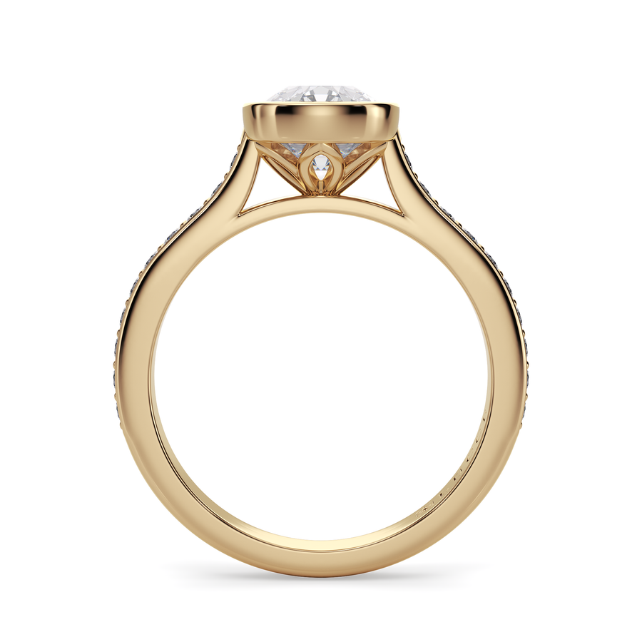 Load image into Gallery viewer, LUCCE Pavé Cathedral Cushion Diamond in Bezel Setting with Hidden Petal Engagement Ring in Gold or Platinum
