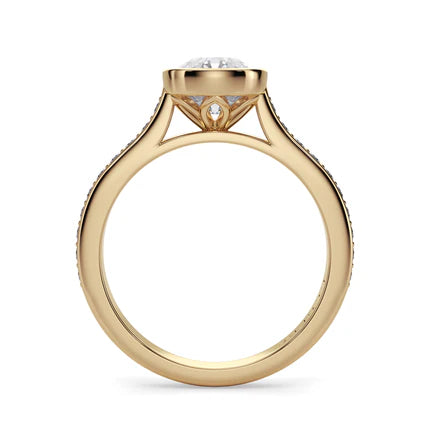 Load image into Gallery viewer, LUCCE Pavé Cathedral Cushion Diamond in Bezel Setting with Hidden Petal Engagement Ring in Gold or Platinum
