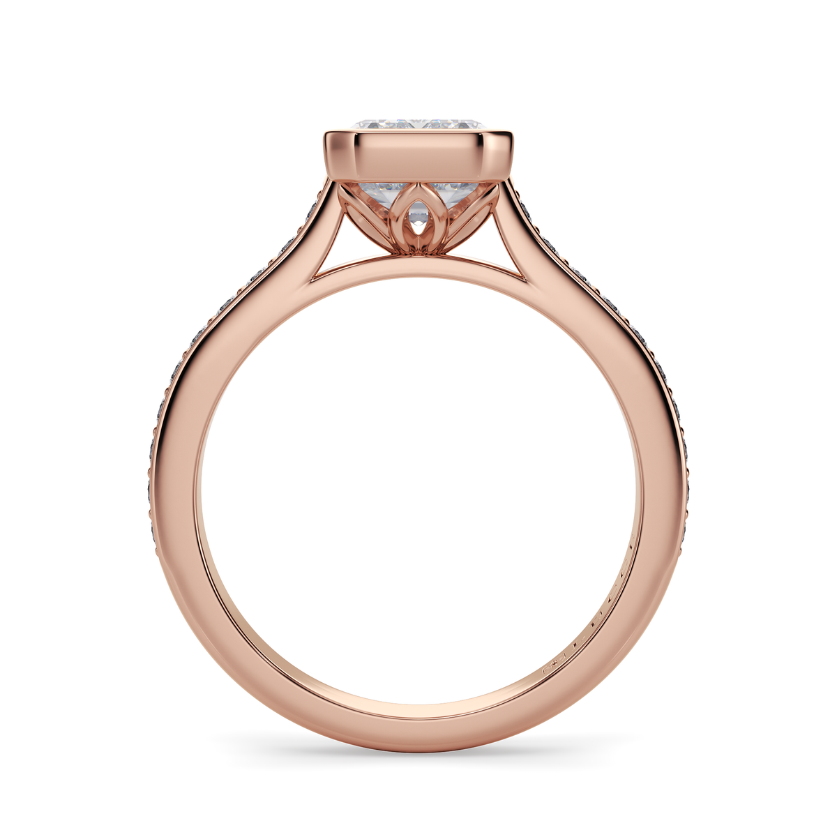Load image into Gallery viewer, LUCCE Pavé Cathedral Emerald Diamond in Bezel Setting with Hidden Petal Engagement Ring in Gold or Platinum
