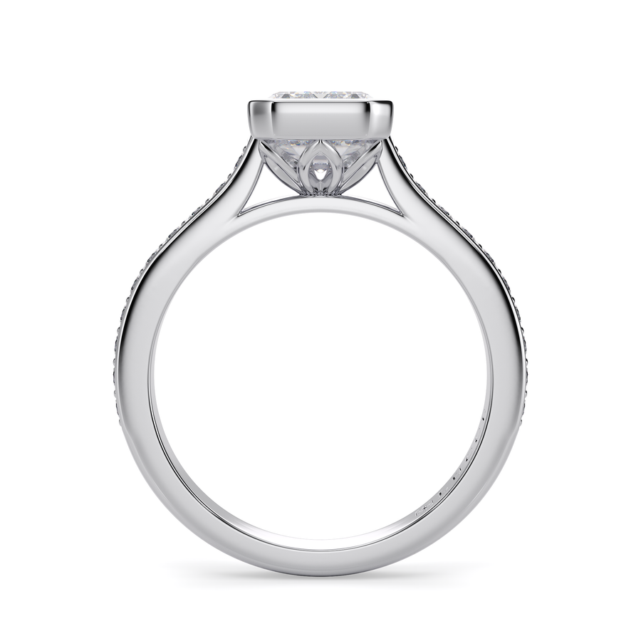 Load image into Gallery viewer, LUCCE Pavé Cathedral Radiant Diamond in Bezel Setting with Hidden Petal Engagement Ring in Gold or Platinum
