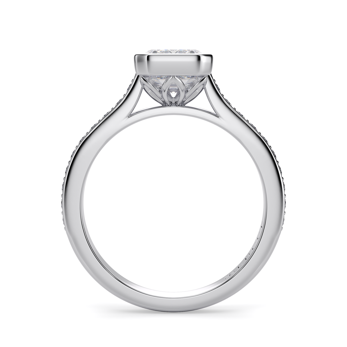 Load image into Gallery viewer, LUCCE Pavé Cathedral Emerald Diamond in Bezel Setting with Hidden Petal Engagement Ring in Gold or Platinum

