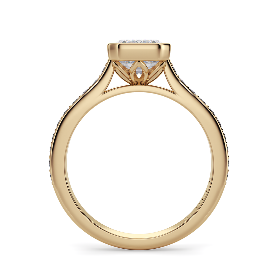 Load image into Gallery viewer, LUCCE Pavé Cathedral Radiant Diamond in Bezel Setting with Hidden Petal Engagement Ring in Gold or Platinum
