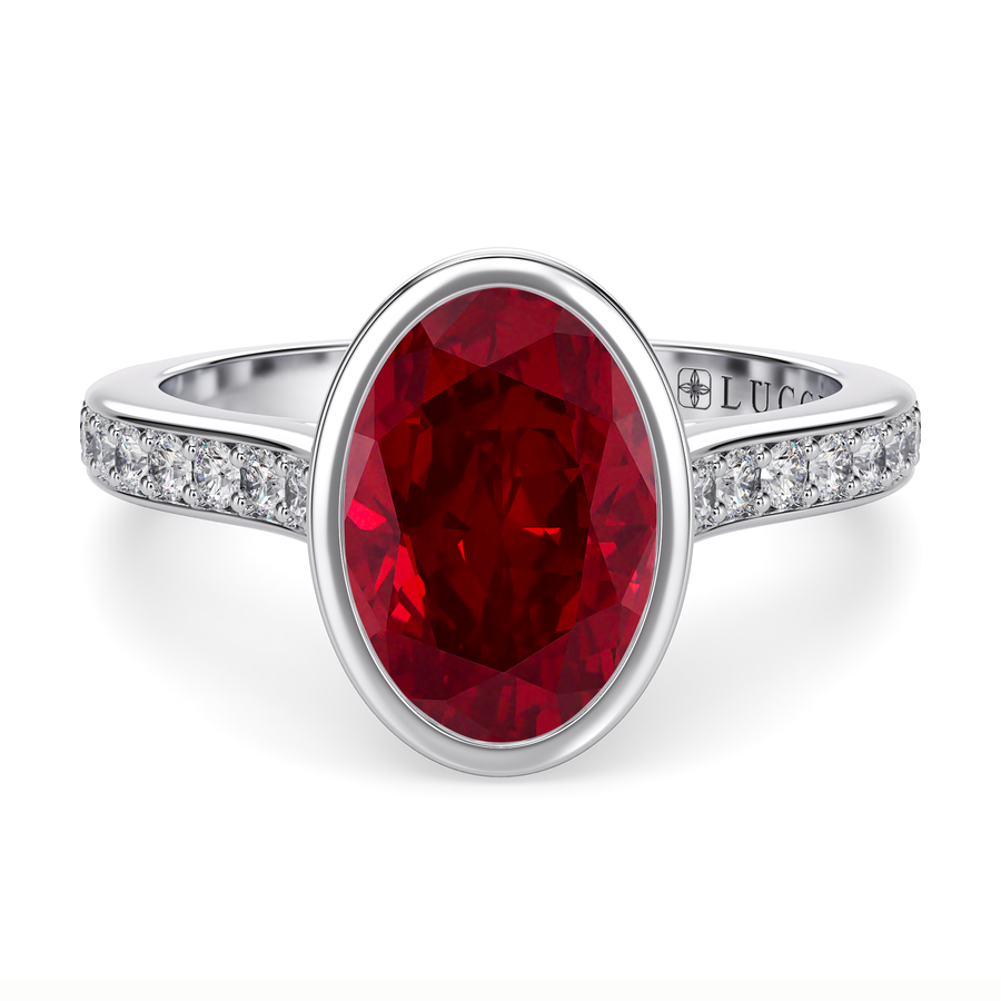 Load image into Gallery viewer, LUCCE CARLISLE™ Pavé Oval AURORA™ Red Ruby 1.00ct 14K White Gold
