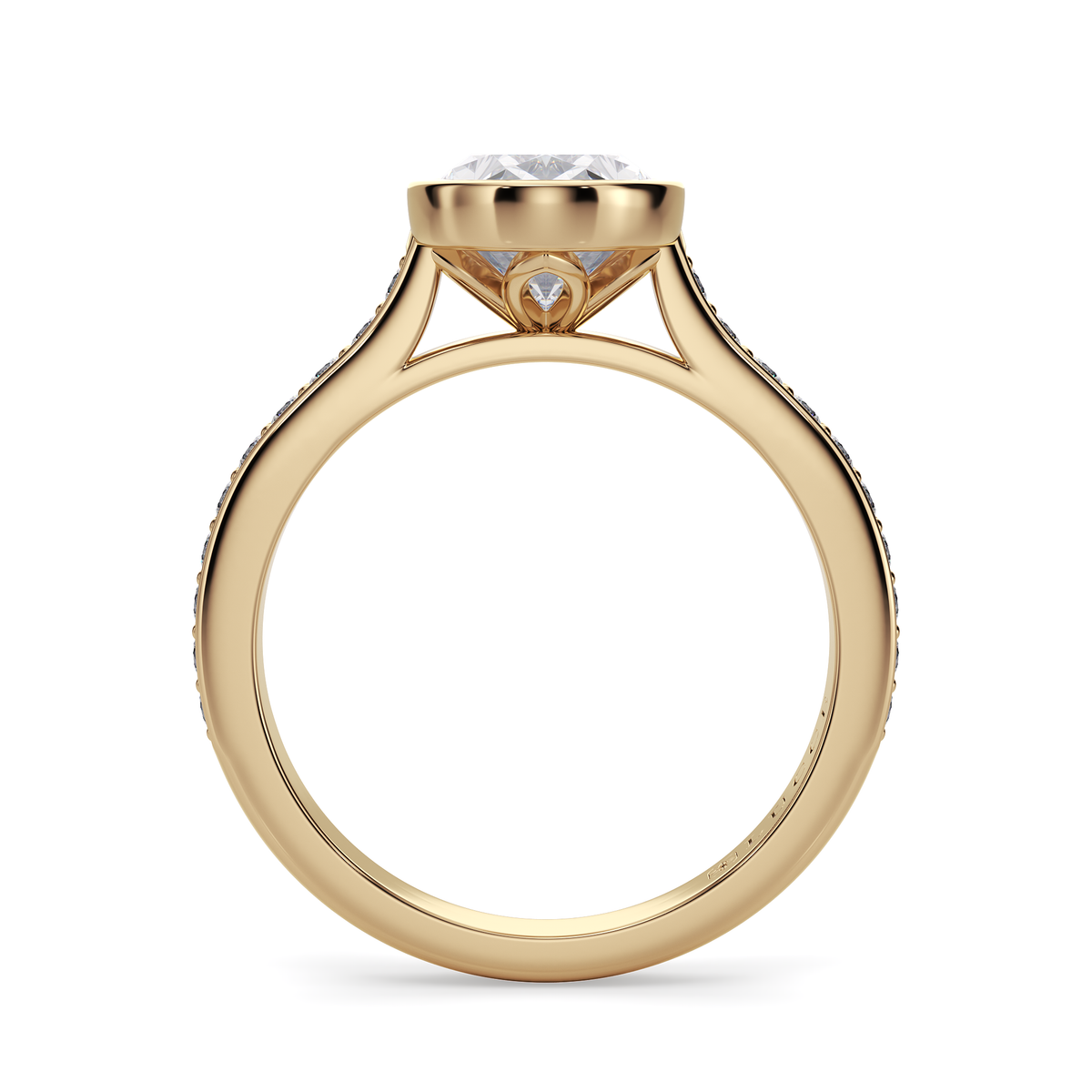 Load image into Gallery viewer, LUCCE Pavé Cathedral Oval Diamond in Bezel Setting with Hidden Petal Engagement Ring in Gold or Platinum
