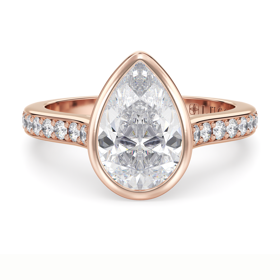 Load image into Gallery viewer, LUCCE Pavé Cathedral Pear Diamond in Bezel Setting with Hidden Petal Engagement Ring in Gold or Platinum
