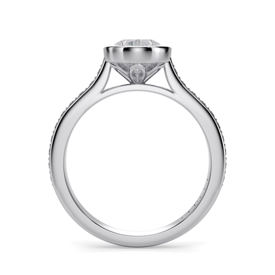 Load image into Gallery viewer, LUCCE Pavé Cathedral Pear Diamond in Bezel Setting with Hidden Petal Engagement Ring in Gold or Platinum
