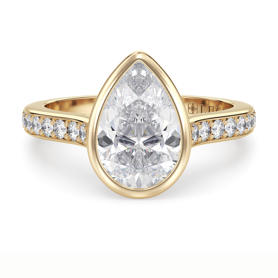 Load image into Gallery viewer, LUCCE Pavé Cathedral Pear Diamond in Bezel Setting with Hidden Petal Engagement Ring in Gold or Platinum
