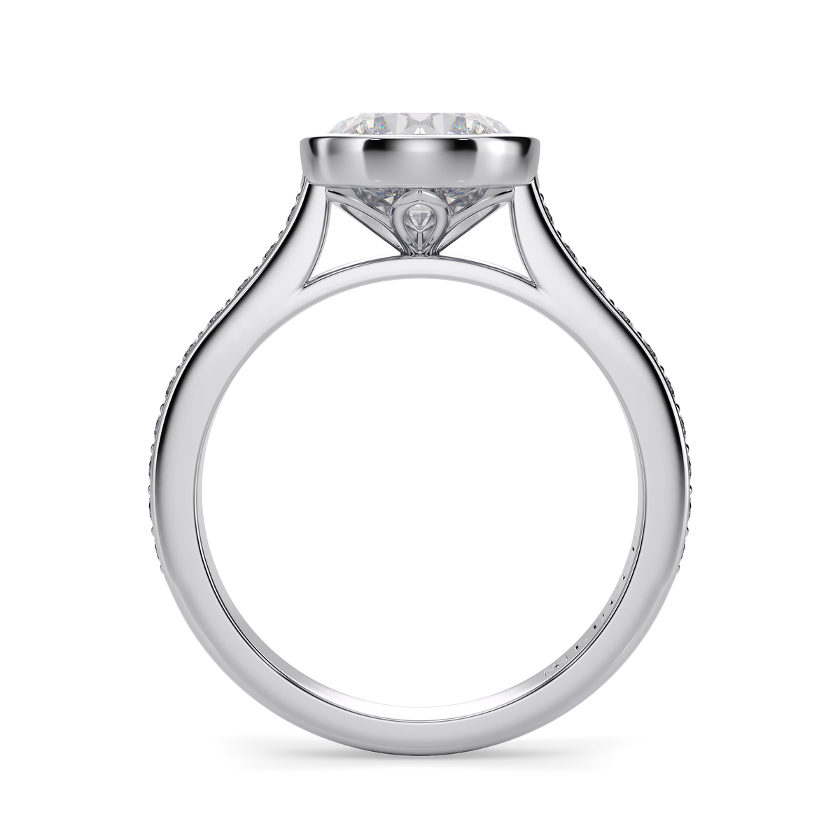 Load image into Gallery viewer, LUCCE Pavé Cathedral Round Diamond in Bezel Setting with Hidden Petal Engagement Ring in Gold or Platinum
