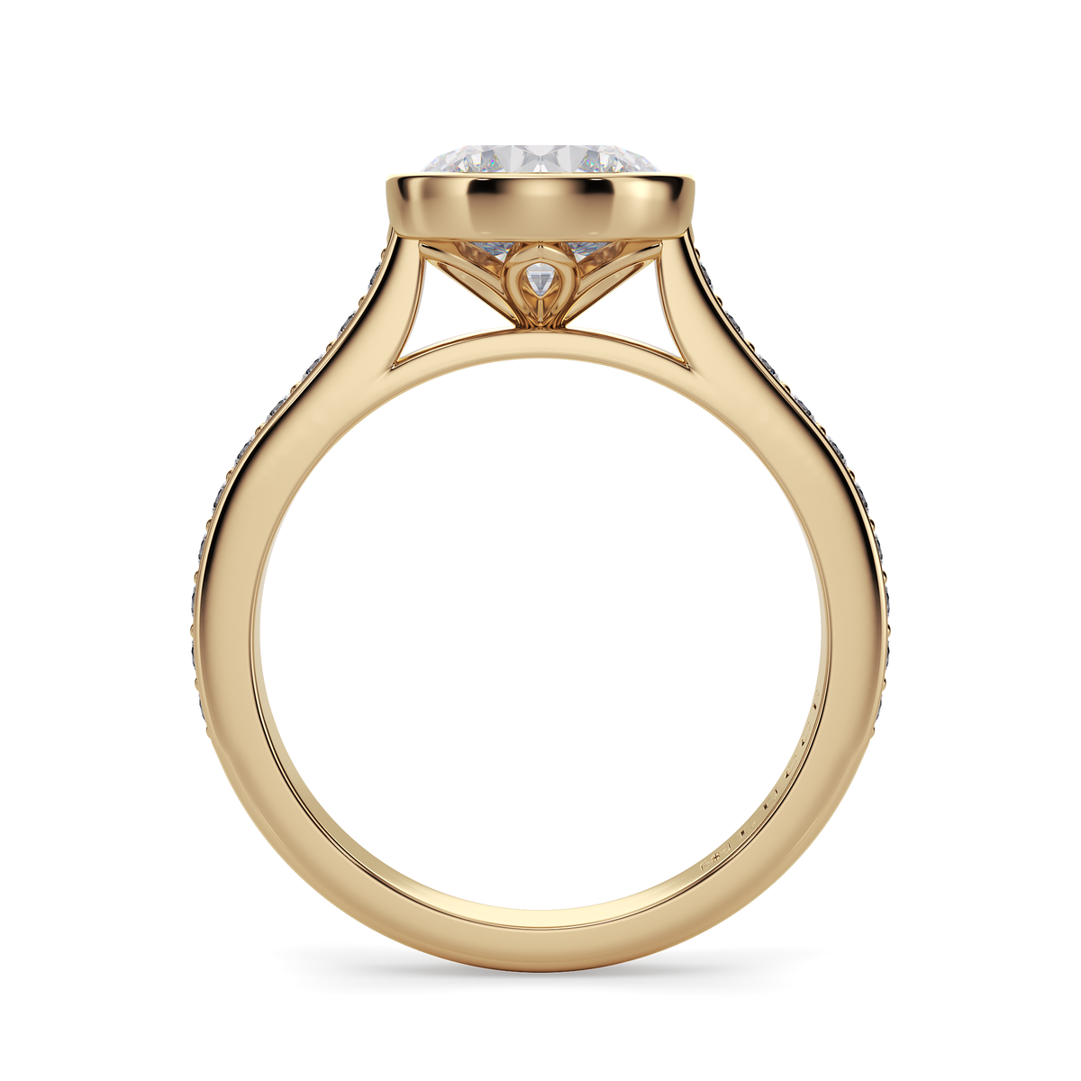 Load image into Gallery viewer, LUCCE Pavé Cathedral Round Diamond in Bezel Setting with Hidden Petal Engagement Ring in Gold or Platinum
