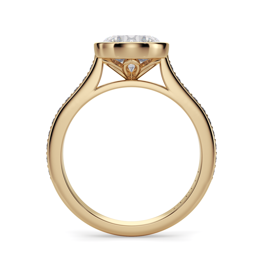 Load image into Gallery viewer, LUCCE Pavé Cathedral Round Diamond in Bezel Setting with Hidden Petal Engagement Ring in Gold or Platinum
