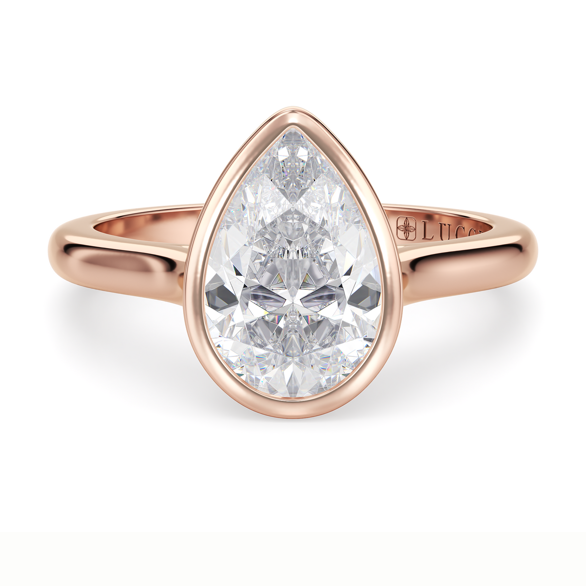Load image into Gallery viewer, LUCCE Solitaire Cathedral Pear Diamond in Bezel Setting with Hidden Petal Engagement Ring in Gold or Platinum
