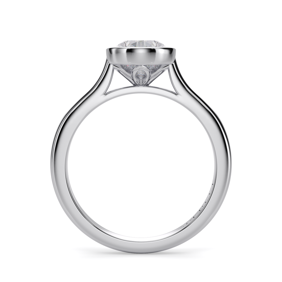 Load image into Gallery viewer, LUCCE Solitaire Cathedral Pear Diamond in Bezel Setting with Hidden Petal Engagement Ring in Gold or Platinum
