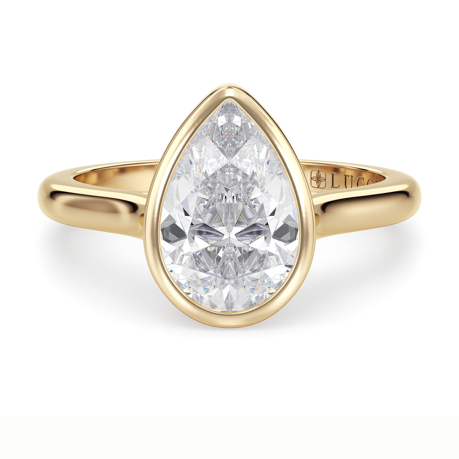 Load image into Gallery viewer, LUCCE Solitaire Cathedral Pear Diamond in Bezel Setting with Hidden Petal Engagement Ring in Gold or Platinum
