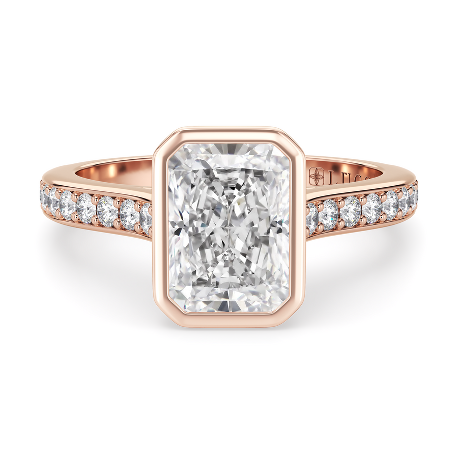 Load image into Gallery viewer, LUCCE Pavé Cathedral Radiant Diamond in Bezel Setting with Hidden Petal Engagement Ring in Gold or Platinum
