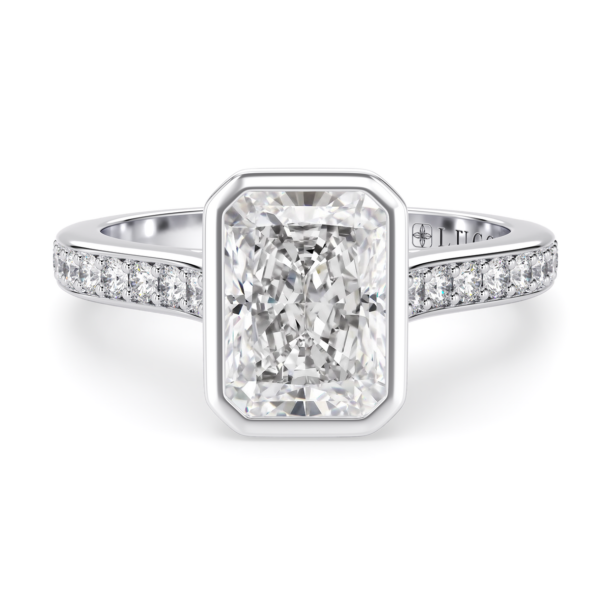Load image into Gallery viewer, LUCCE Pavé Cathedral Radiant Diamond in Bezel Setting with Hidden Petal Engagement Ring in Gold or Platinum
