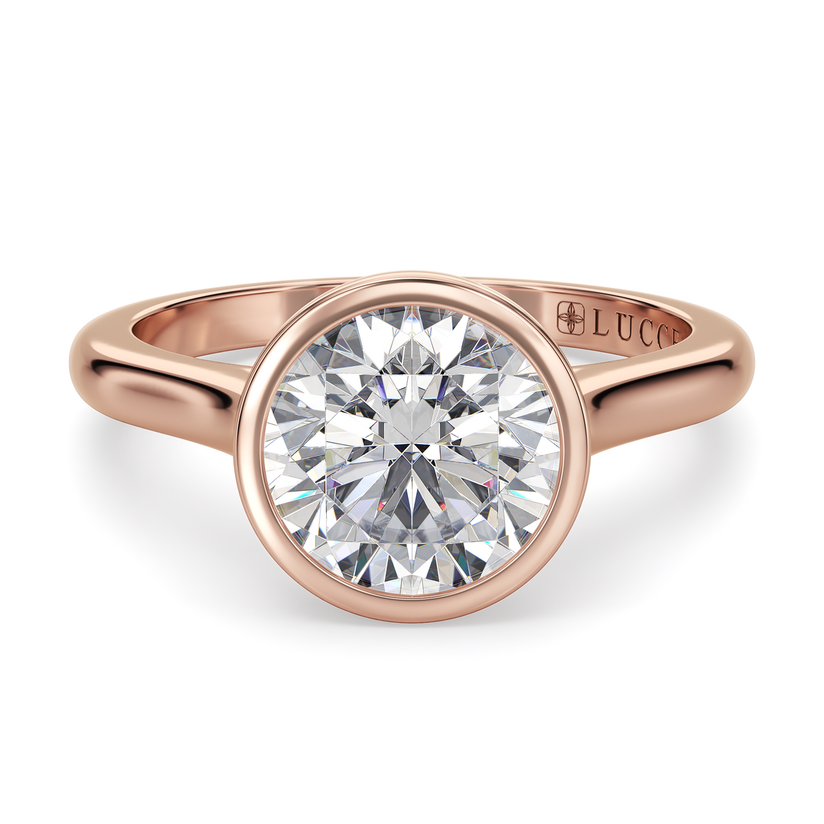Load image into Gallery viewer, LUCCE Solitaire Cathedral Round Diamond in Bezel Setting with Hidden Petal Engagement Ring in Gold or Platinum
