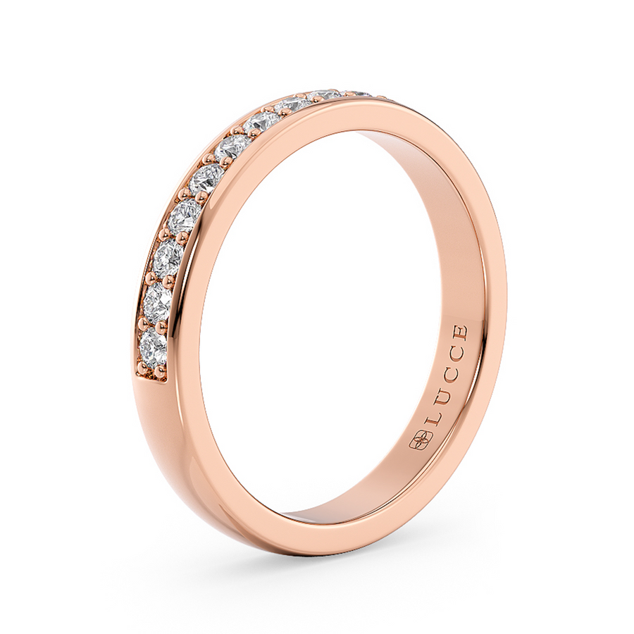 Load image into Gallery viewer, LUCCE Half Eternity Pavé Round Diamond Stackable Female Wedding Ring in Gold or Platinum 
