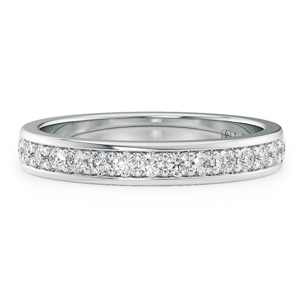 Load image into Gallery viewer, LUCCE Half Eternity Pavé Round Diamond Stackable Female Wedding Ring in Gold or Platinum 
