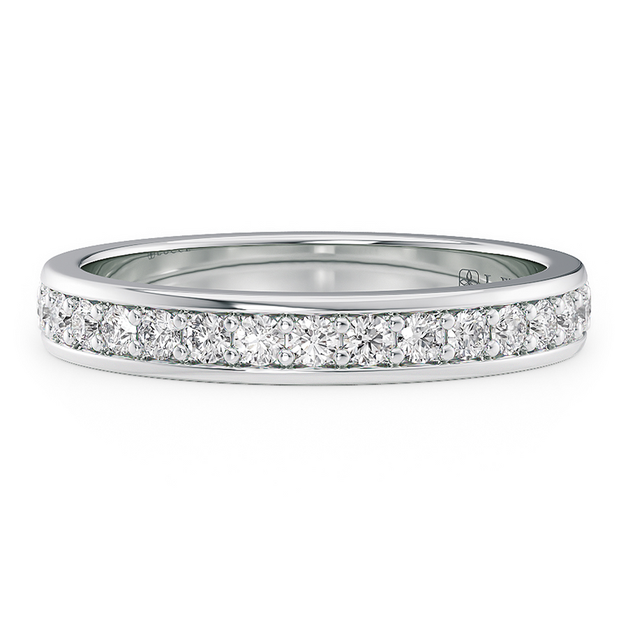 Load image into Gallery viewer, LUCCE Half Eternity Pavé Round Diamond Stackable Female Wedding Ring in Gold or Platinum 
