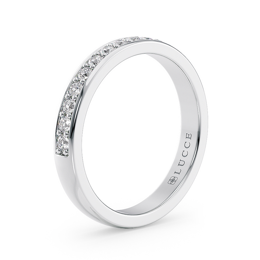 Load image into Gallery viewer, LUCCE Half Eternity Pavé Round Diamond Stackable Female Wedding Ring in Gold or Platinum 
