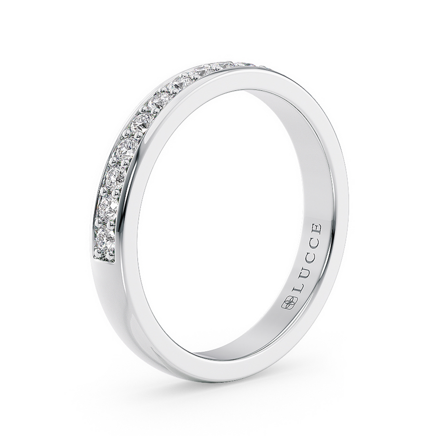 Load image into Gallery viewer, LUCCE Half Eternity Pavé Round Diamond Stackable Female Wedding Ring in Gold or Platinum 
