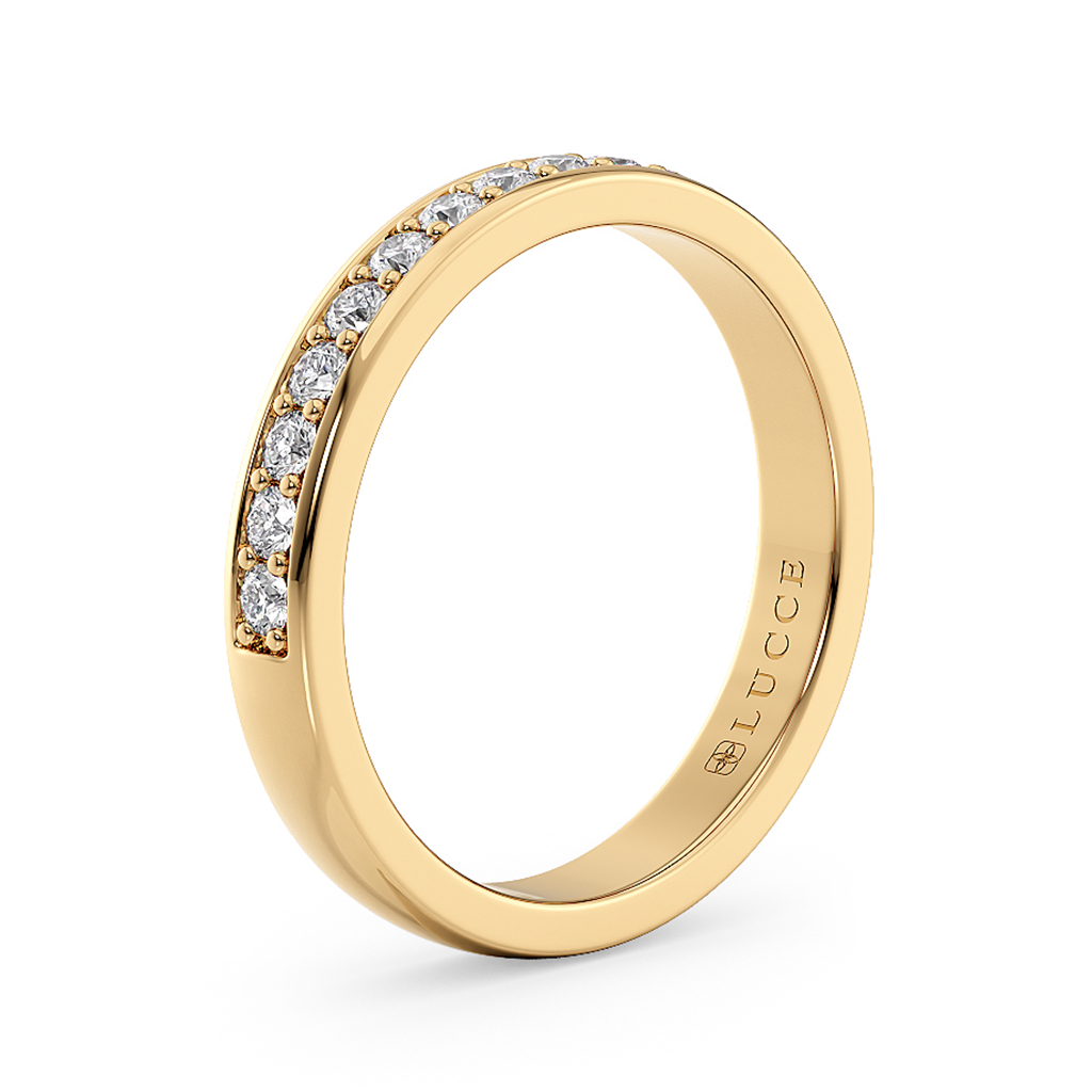 Load image into Gallery viewer, LUCCE Half Eternity Pavé Round Diamond Stackable Female Wedding Ring in Gold or Platinum 
