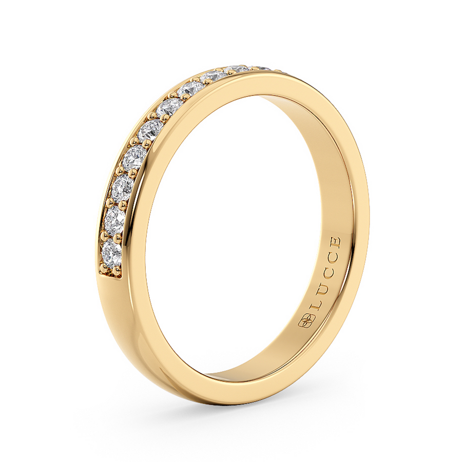Load image into Gallery viewer, LUCCE Half Eternity Pavé Round Diamond Stackable Female Wedding Ring in Gold or Platinum 
