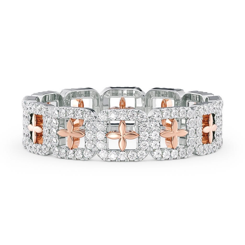 Load image into Gallery viewer, LUCCE Full Eternity Pavé Round Diamond Stackable Two Tone Female Wedding Ring in Gold or Platinum 
