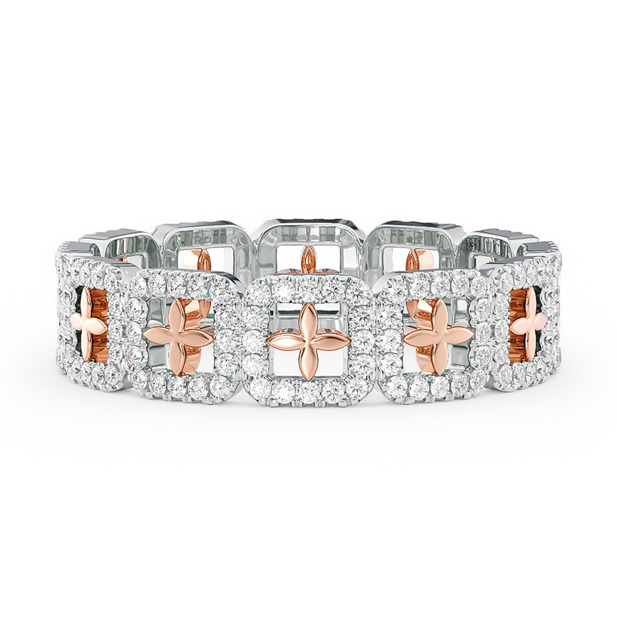 Load image into Gallery viewer, LUCCE Full Eternity Pavé Round Diamond Stackable Two Tone Female Wedding Ring in Gold or Platinum 
