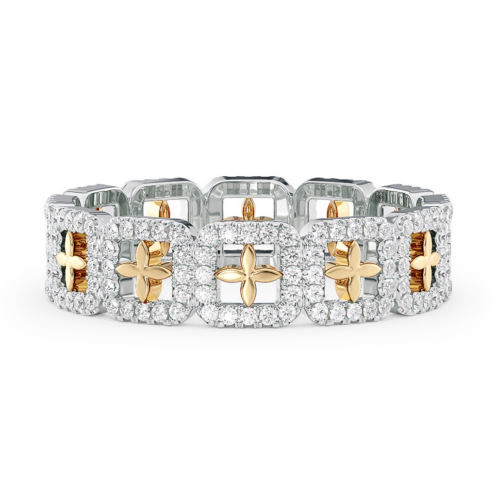 Load image into Gallery viewer, LUCCE Full Eternity Pavé Round Diamond Stackable Two Tone Female Wedding Ring in Gold or Platinum 
