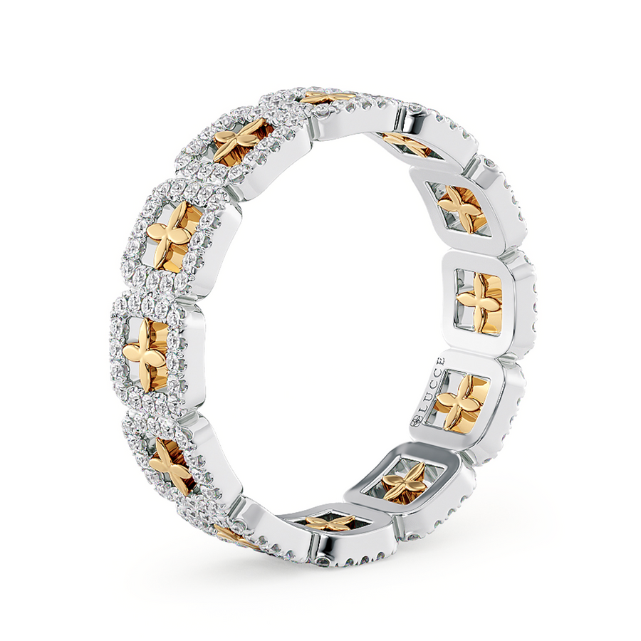 Load image into Gallery viewer, LUCCE Full Eternity Pavé Round Diamond Stackable Two Tone Female Wedding Ring in Gold or Platinum 
