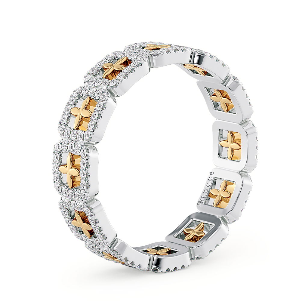 Load image into Gallery viewer, LUCCE Full Eternity Pavé Round Diamond Stackable Two Tone Female Wedding Ring in Gold or Platinum 

