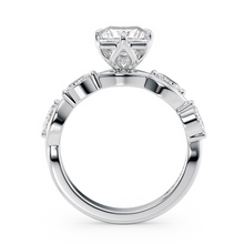 Load image into Gallery viewer, LUCCE Emerald Radiant Diamond Ring with Marquise Accents in Intertwining Vines and Petal Prongs Mid Setting Engagement Ring in Gold or Platinum 
