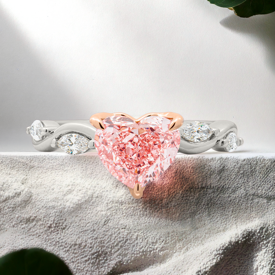 Load image into Gallery viewer, LUCCE CONSTANCE™ Petal Heart ROSÉ™ Pink Lab Diamond 1.03ct Fancy Intense Pink VVS2 IGI Platinum and 18K Rose Gold Prongs
