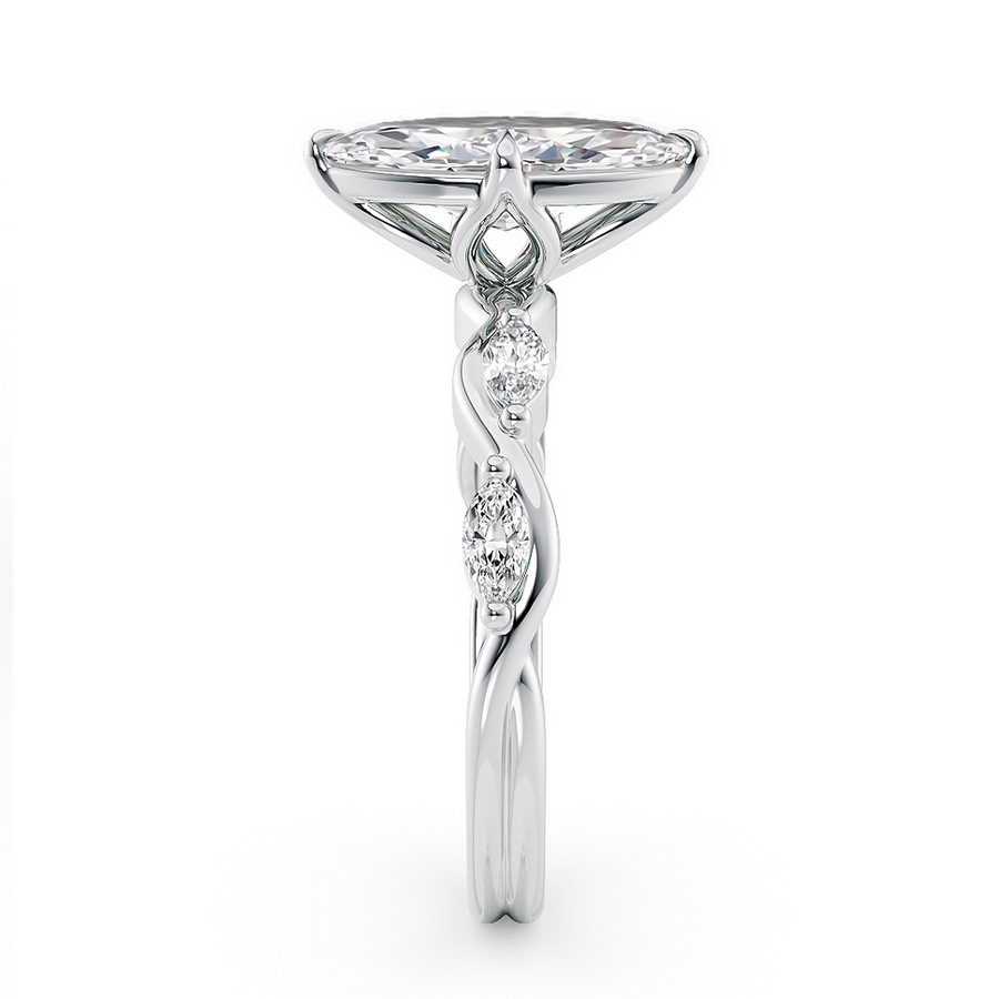 Load image into Gallery viewer, LUCCE Marquise Diamond Ring with Marquise Accents in Intertwining Vines and Petal Prongs Mid Setting Engagement Ring in Gold or Platinum 
