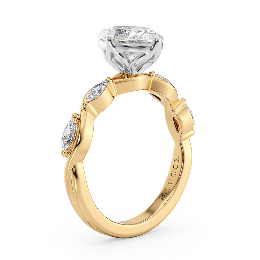 Load image into Gallery viewer, LUCCE Oval Diamond Ring with Marquise Accents in Intertwining Vines and Petal Prongs Mid Setting Engagement Ring in Gold or Platinum 
