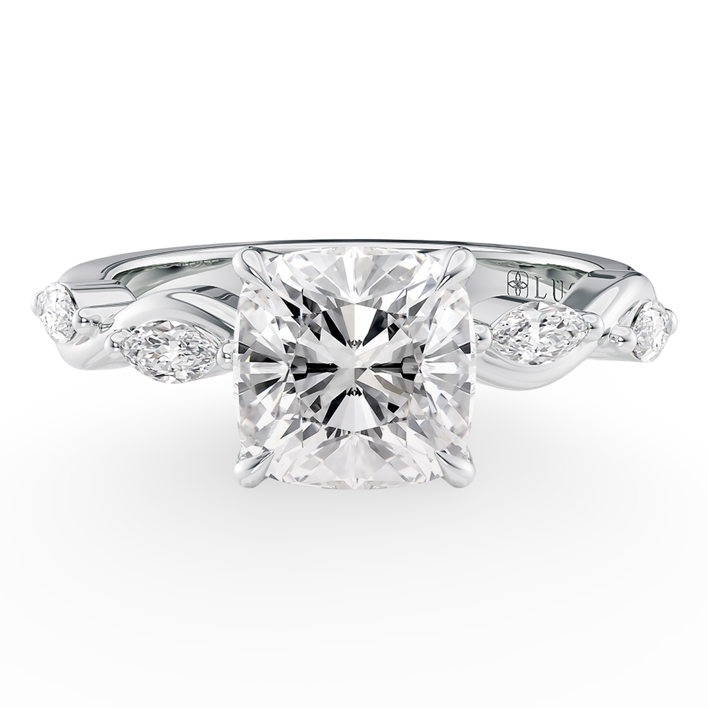 Load image into Gallery viewer, Constance Petal Cushion Engagement Ring with Lab or Natural Diamond and marquise accents in Gold or Platinum
Lucce, Manila, Philippines
