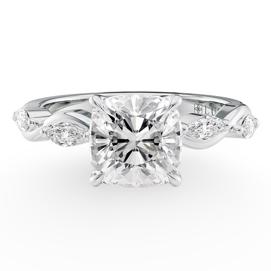 Load image into Gallery viewer, Constance Petal Cushion Engagement Ring with Lab or Natural Diamond and marquise accents in Gold or Platinum
Lucce, Manila, Philippines
