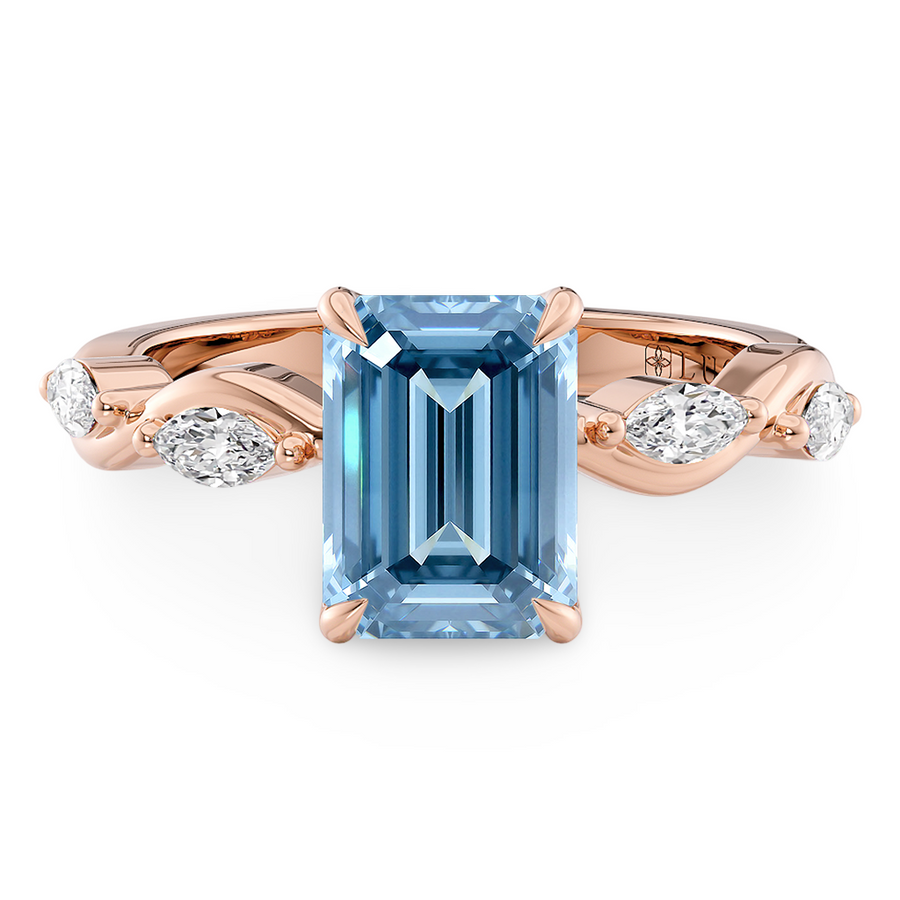 Load image into Gallery viewer, LUCCE OCEAN Blue Oval Diamond Ring with Marquise Accents in Intertwining Vines and Petal Prongs Mid Setting Engagement Ring in Gold or Platinum 
