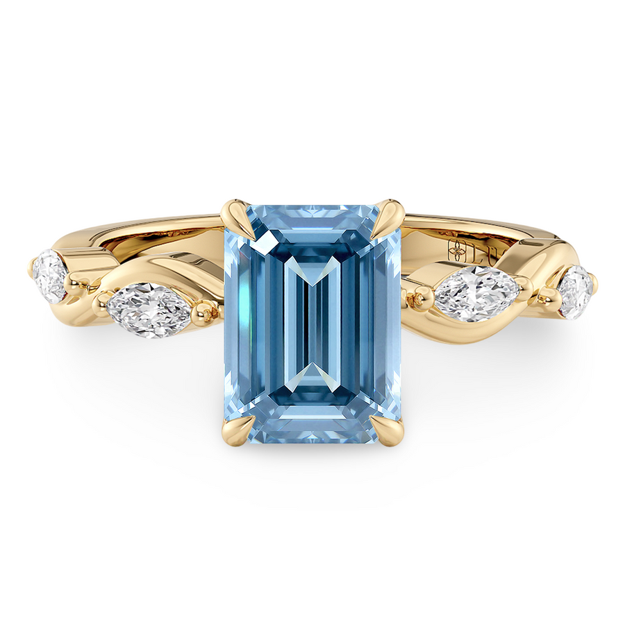 Load image into Gallery viewer, LUCCE OCEAN Blue Oval Diamond Ring with Marquise Accents in Intertwining Vines and Petal Prongs Mid Setting Engagement Ring in Gold or Platinum 
