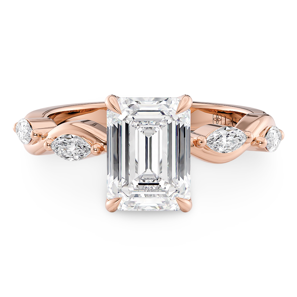 Load image into Gallery viewer, Constance Petal Emerald Engagement Ring with Lab or Natural Diamond and marquise accents in Gold or Platinum
Lucce, Manila, Philippines
