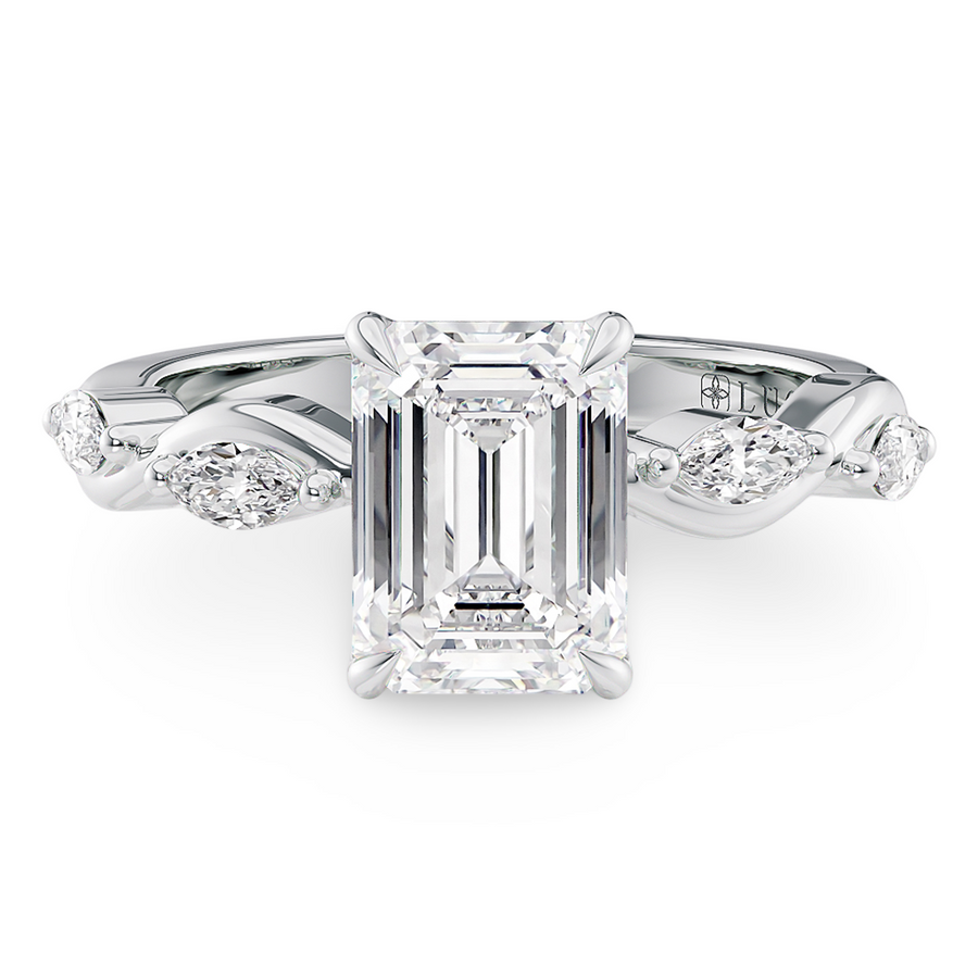 Load image into Gallery viewer, Constance Petal Emerald Engagement Ring with Lab or Natural Diamond and marquise accents in Gold or Platinum
Lucce, Manila, Philippines
