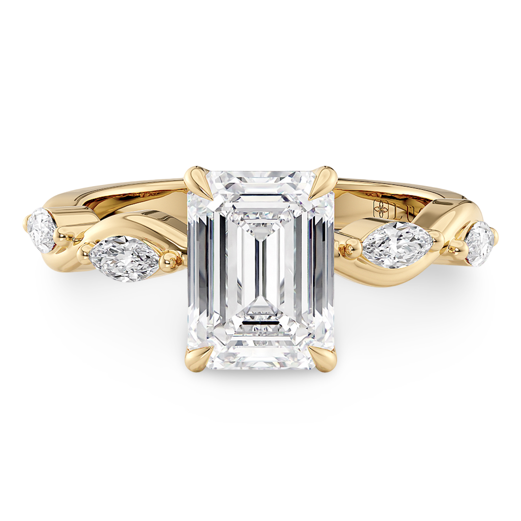 Load image into Gallery viewer, Constance Petal Emerald Engagement Ring with Lab or Natural Diamond and marquise accents in Gold or Platinum
Lucce, Manila, Philippines
