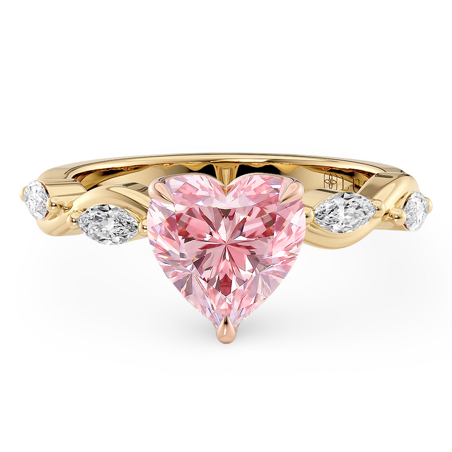 Load image into Gallery viewer, LUCCE ROSÉ Pink Heart Diamond Ring with Marquise Accents in Intertwining Vines and Petal Prongs Mid Setting Engagement Ring in Gold or Platinum 
