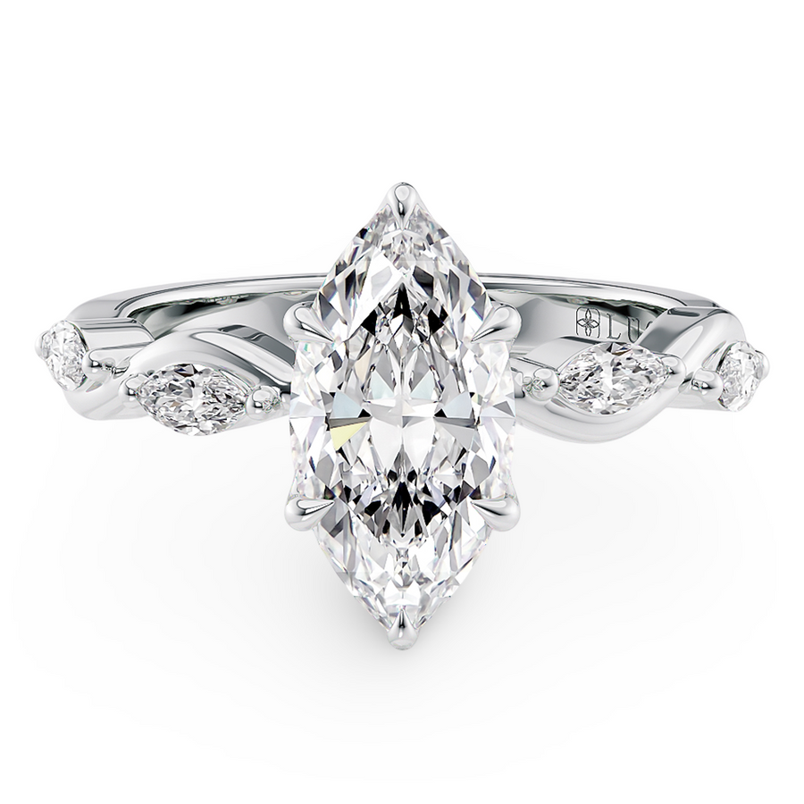Load image into Gallery viewer, Constance Petal Marquise Engagement Ring with Lab or Natural Diamond and marquise accents in Gold or Platinum
Lucce, Manila, Philippines
