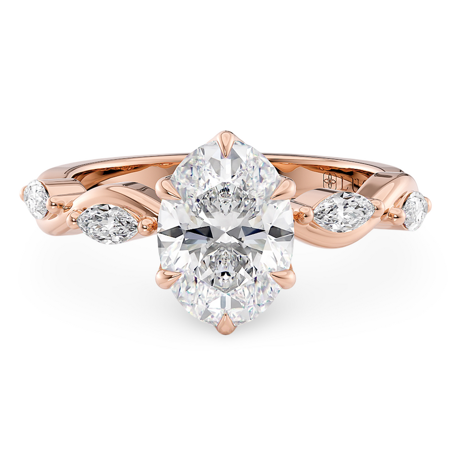 Load image into Gallery viewer, Constance Petal Oval Engagement Ring with Lab or Natural Diamond and marquise accents in Gold or Platinum
Lucce, Manila, Philippines
