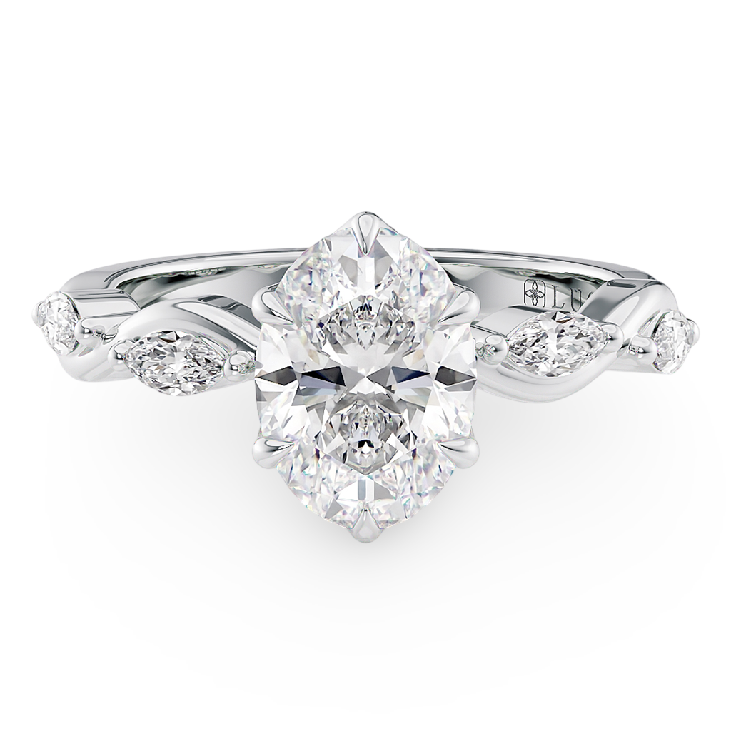 Load image into Gallery viewer, Constance Petal Oval Engagement Ring with Lab or Natural Diamond and marquise accents in Gold or Platinum
Lucce, Manila, Philippines

