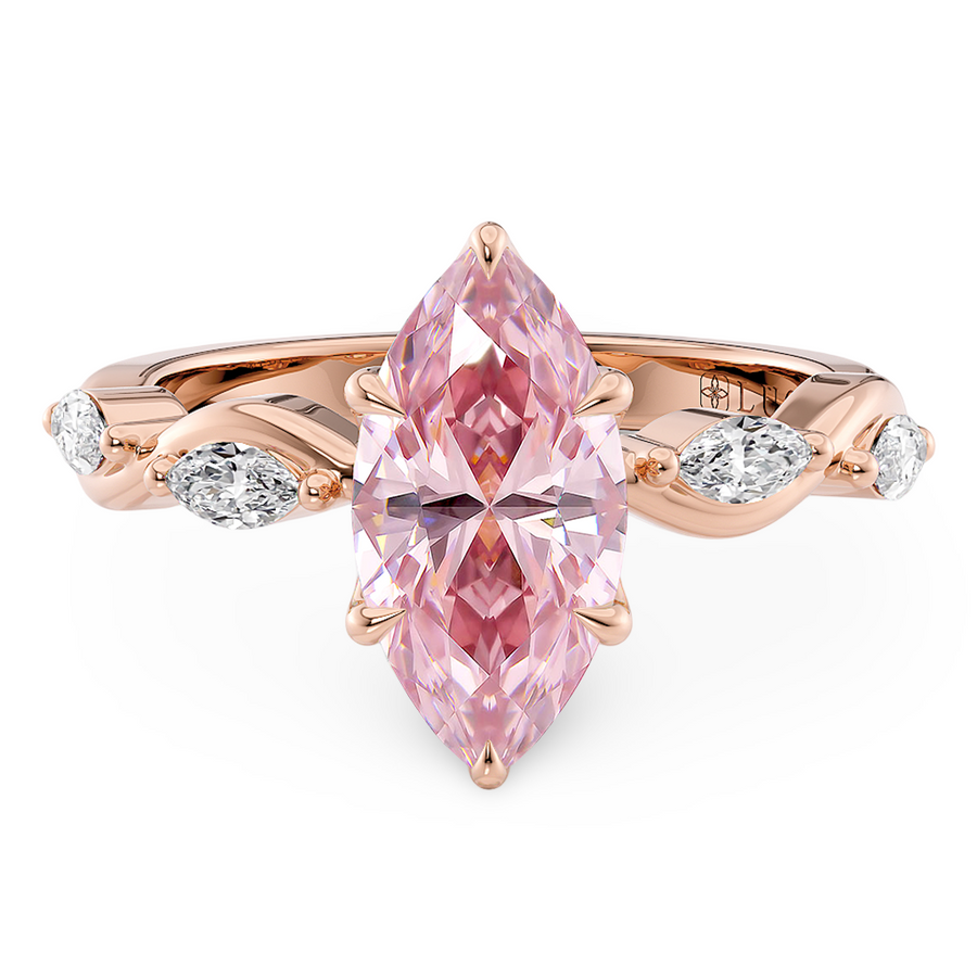 Load image into Gallery viewer, LUCCE ROSÉ Pink Marquise cut Diamond Ring with Marquise Accents in Intertwining Vines and Petal Prongs Mid Setting Engagement Ring in Gold or Platinum 
